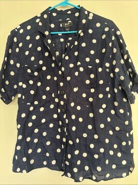 Maeve Navy and White Polka Dot Short-Sleeve Button-Down Shirt
